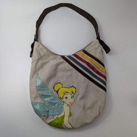 Disney Tinkerbell Shoulder Bag Purse Tote Fab Starpoint New York Canvas Brown - Picture 1 of 15